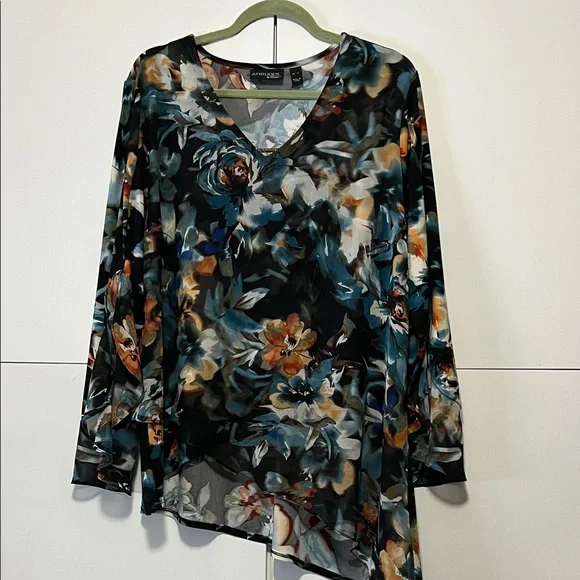 Attitudes by Renee Multicolor Floral V-Neck Blouse - Picture 1 of 7